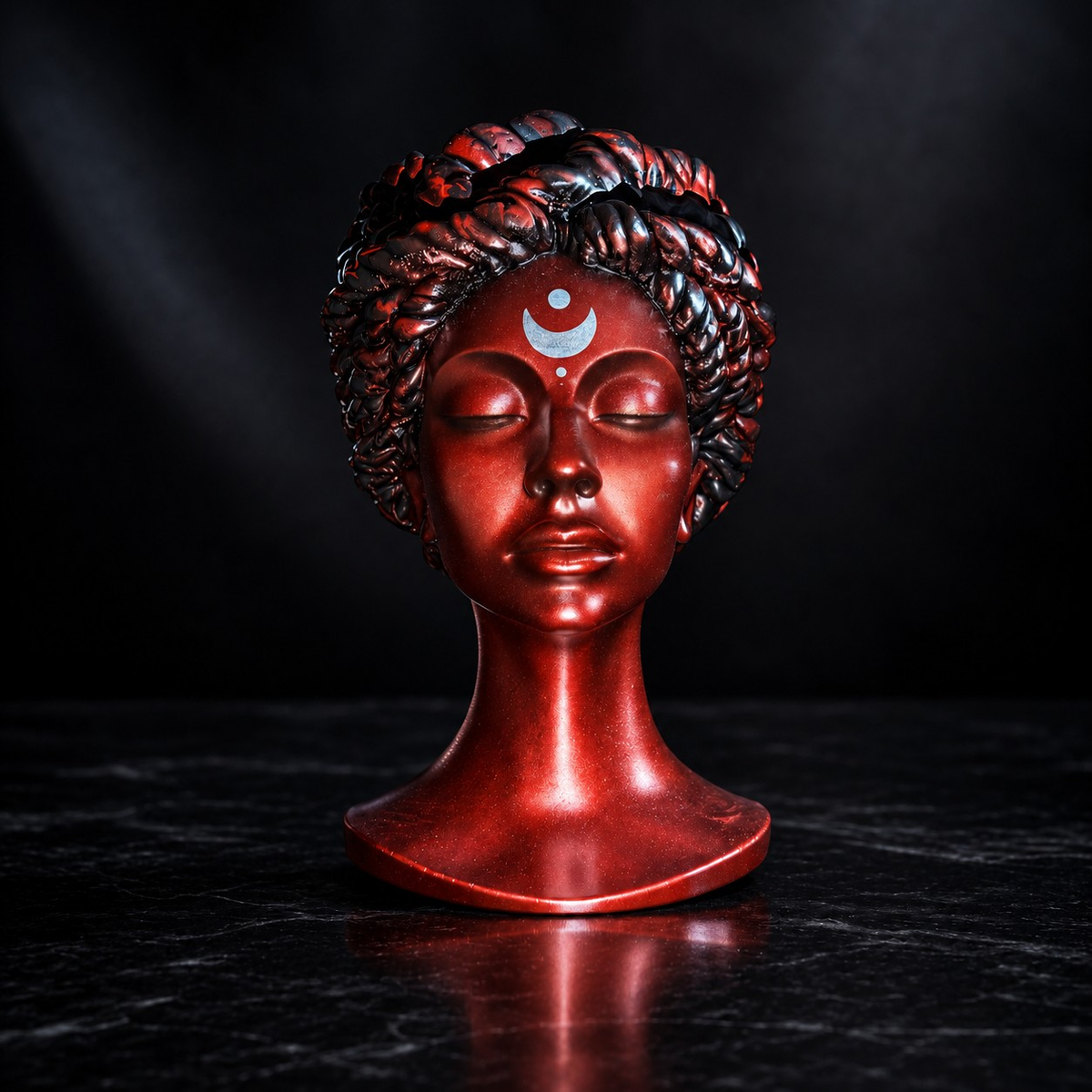 Goddess Bust Planter: close-up of braided hair and forehead moon