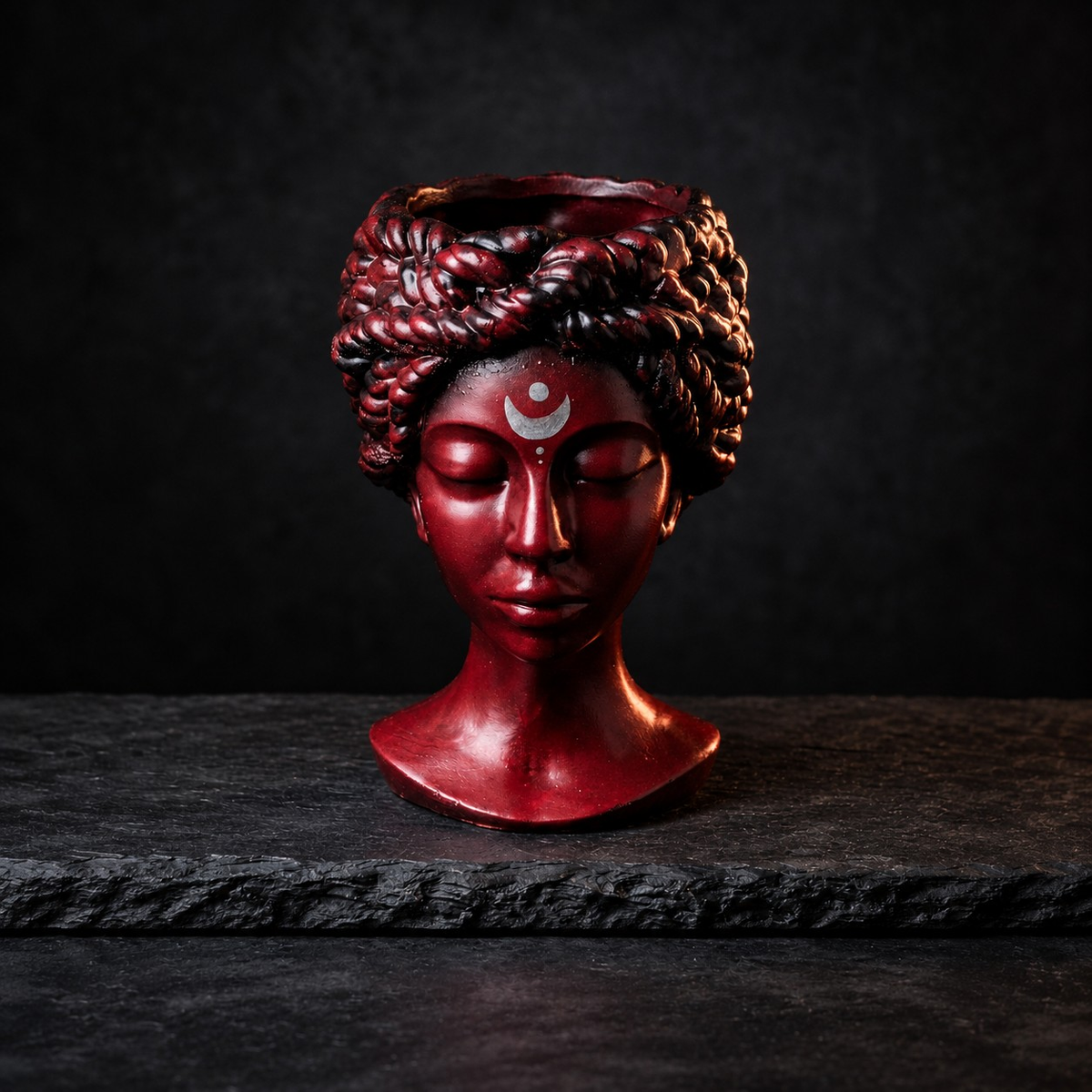 Goddess Bust Planter: bust shown without foliage against dark backdrop