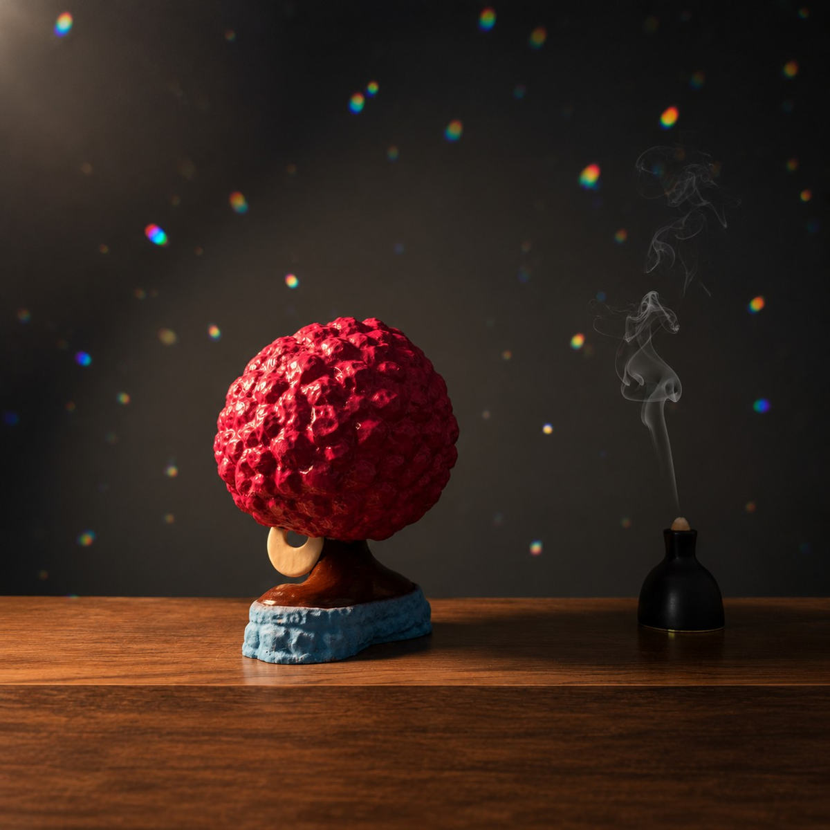 Rear view of Girl Juice head planter showing pink textured hair and cream earring