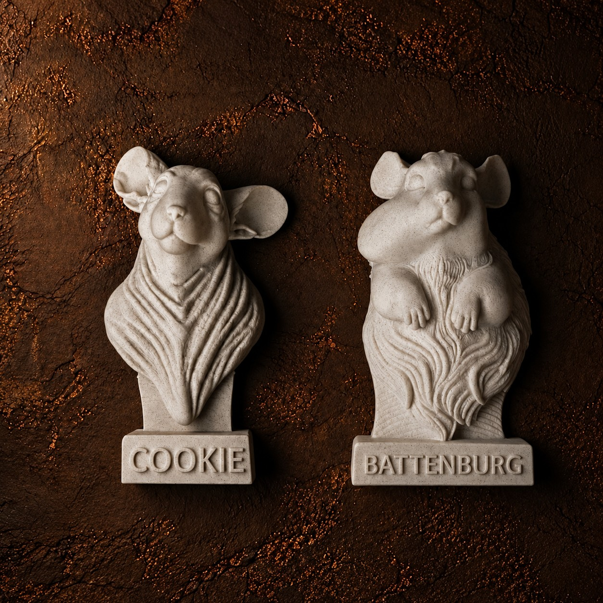 Personalised small pet memorial wall sculptures with engraved name bases