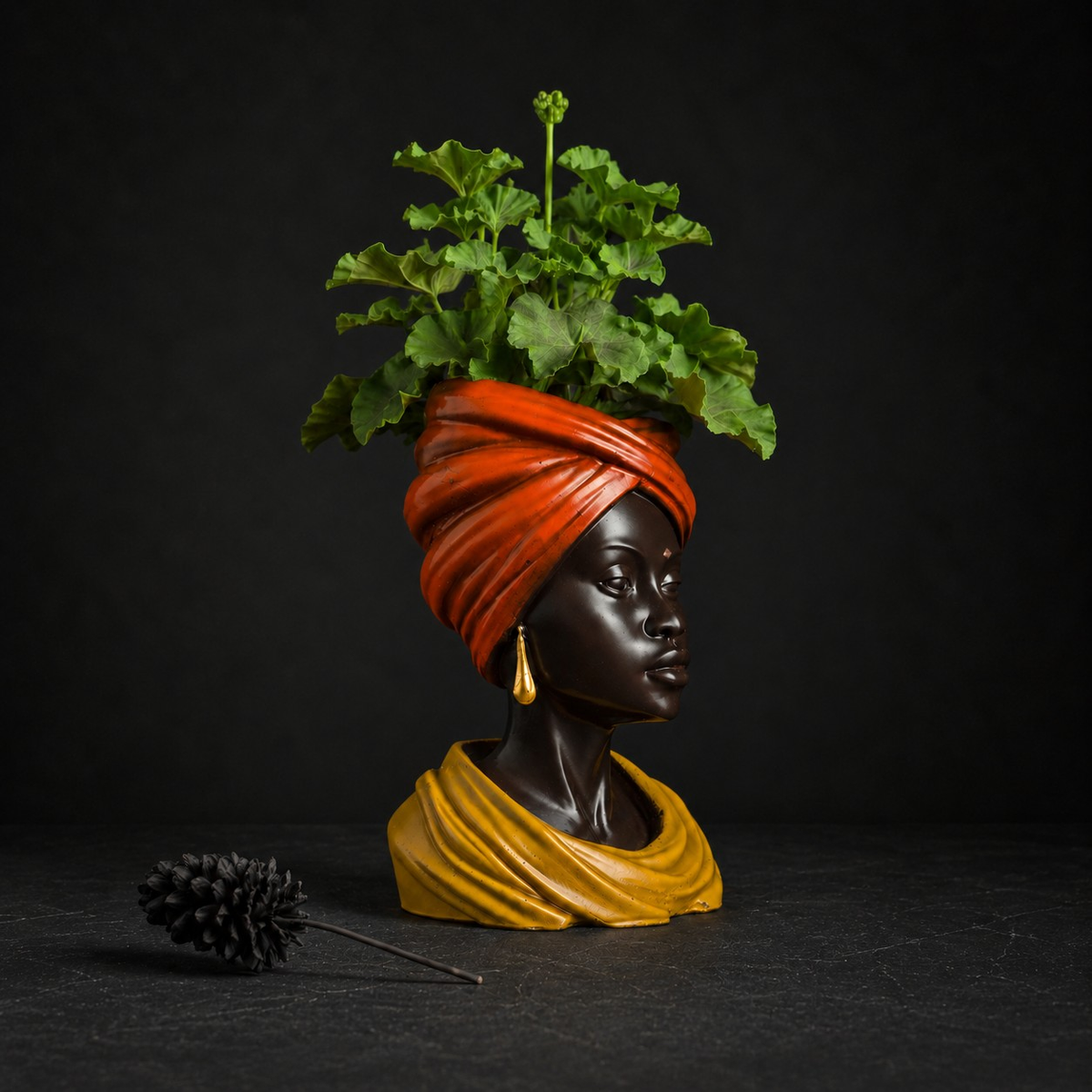 Golden Hour indoor planter styled with plant on dark background