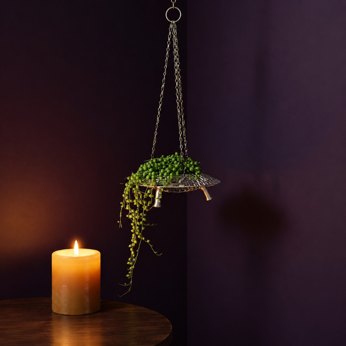 The Mothership disco mirror ball hanging planter - 06-candlelit
