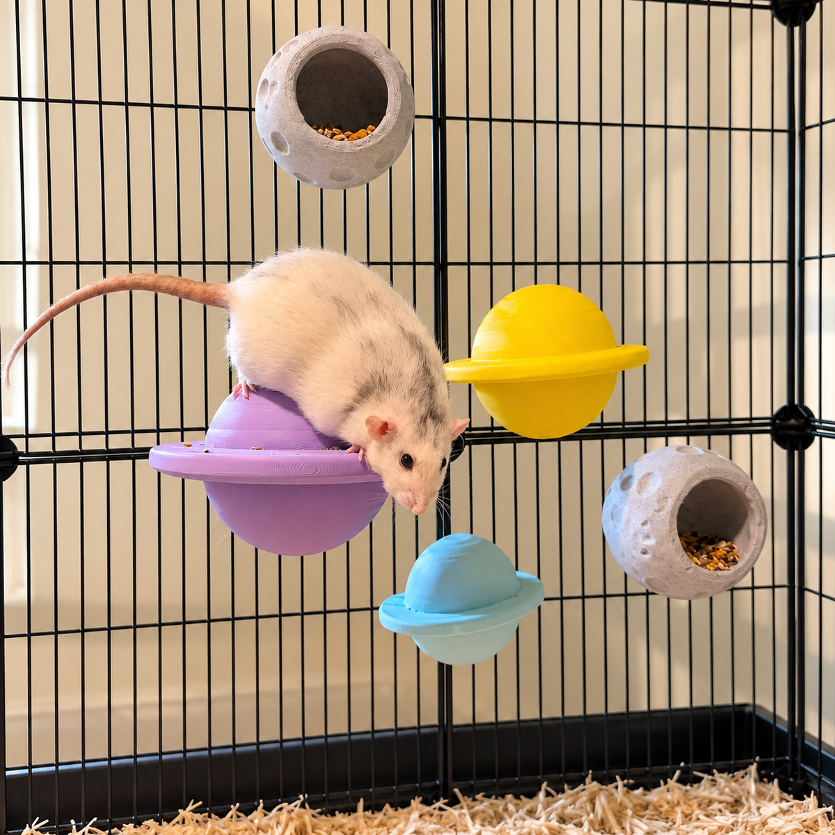 Alternate view of a real rat using the complete planet and moon set