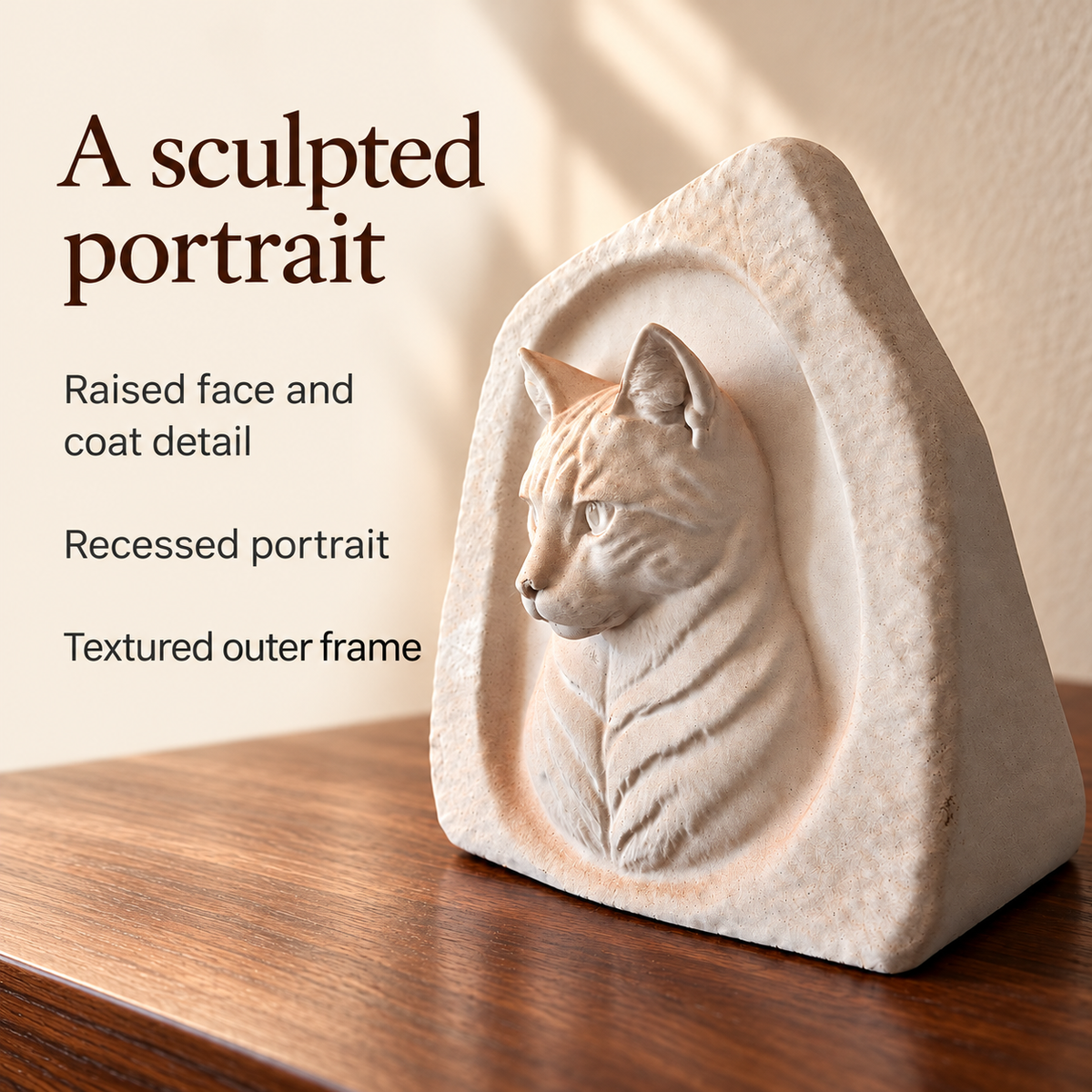 Guide to sculpted portrait, recess and textured frame