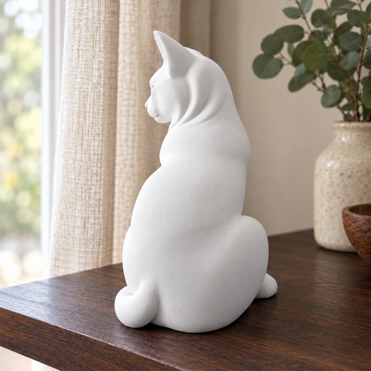 Chalk off-white personalised cat urn: opposite profile