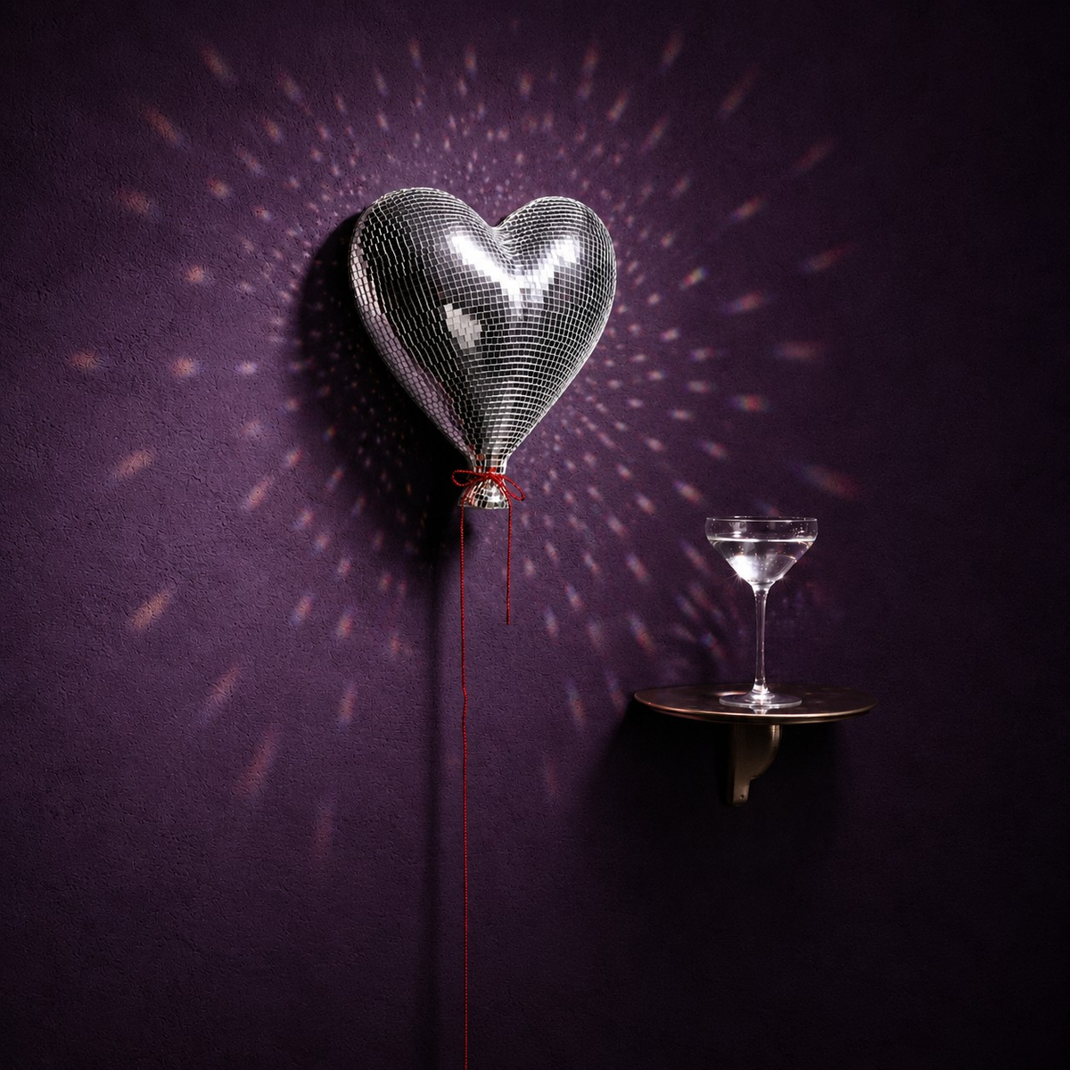 Heartthrob mirror ball heart wall art cocktail shelf lifestyle