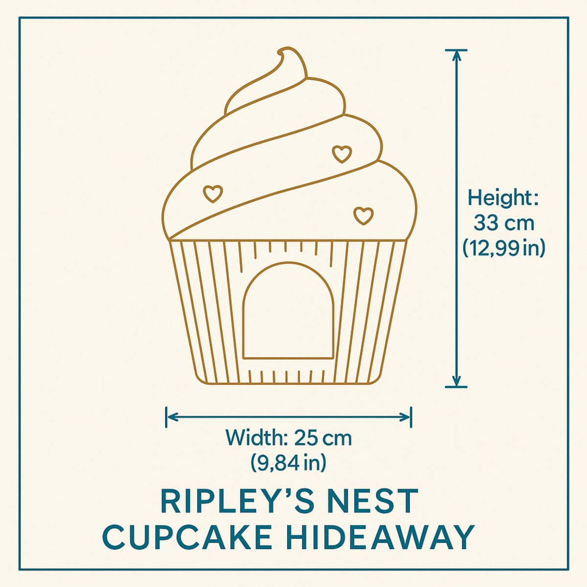 Cupcake rat hide dimension diagram labelled 33 cm high and 25 cm wide