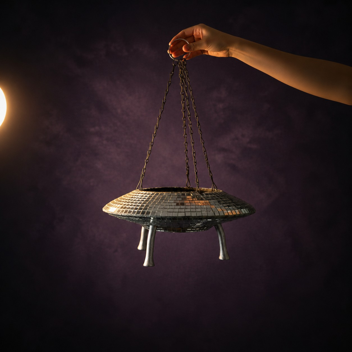 The Mothership disco mirror ball hanging planter - 11-hand-chains