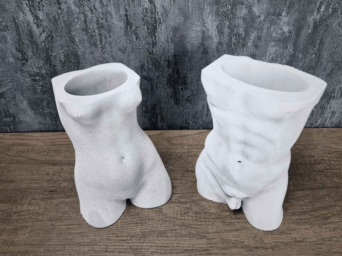 Top view of David and Venus torso planters showing both planting openings