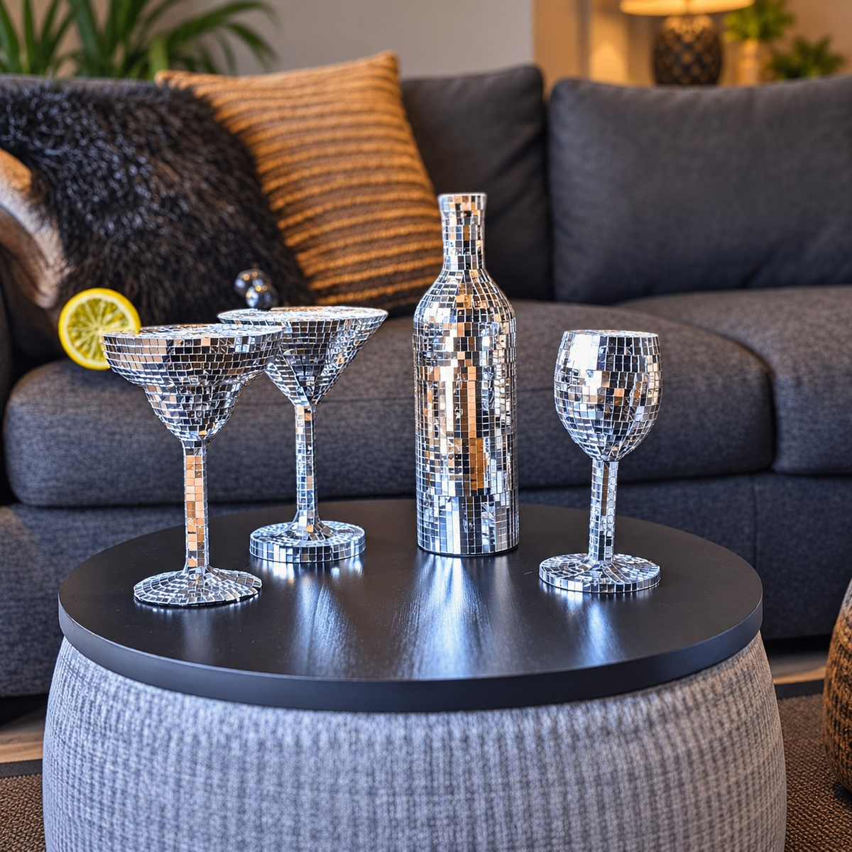 Disco Ball Cocktail Glassware Set — lifestyle — styled home setting