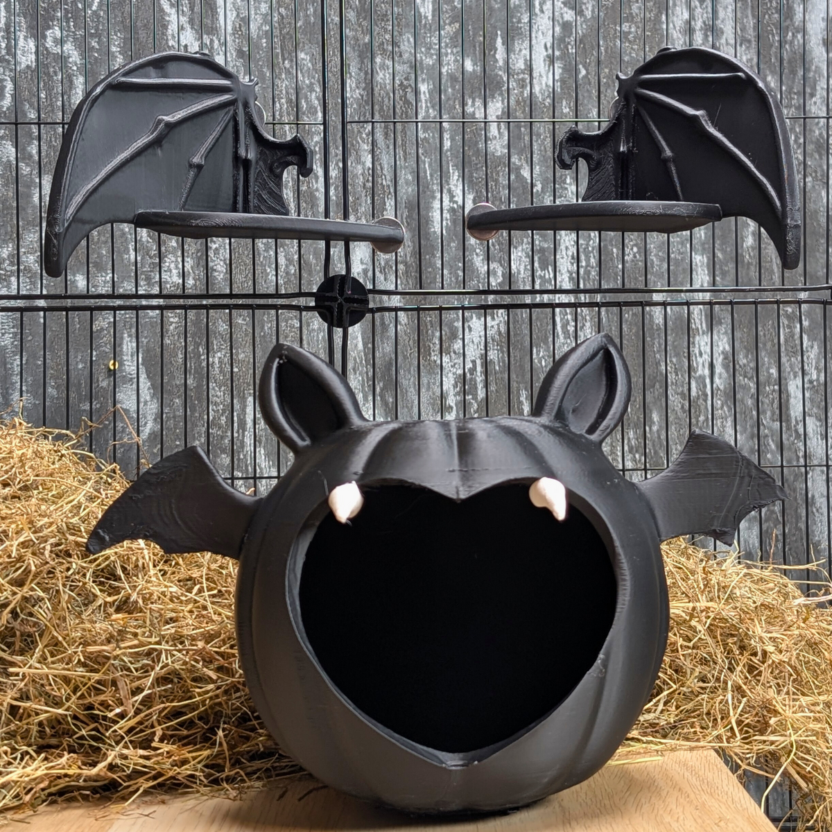 Gothic Bat Rat Hide: black bat hide with matching wing shelves mounted above