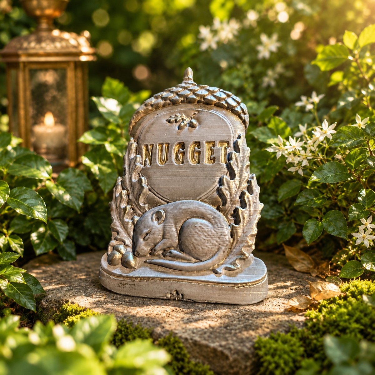 Personalised Acorn Grave Marker, acorn grave marker standing in a garden