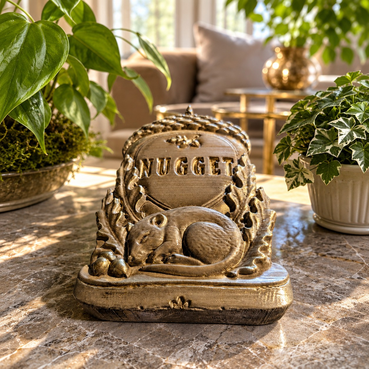 Personalised Acorn Grave Marker, close view of an acorn marker on a wooden surface