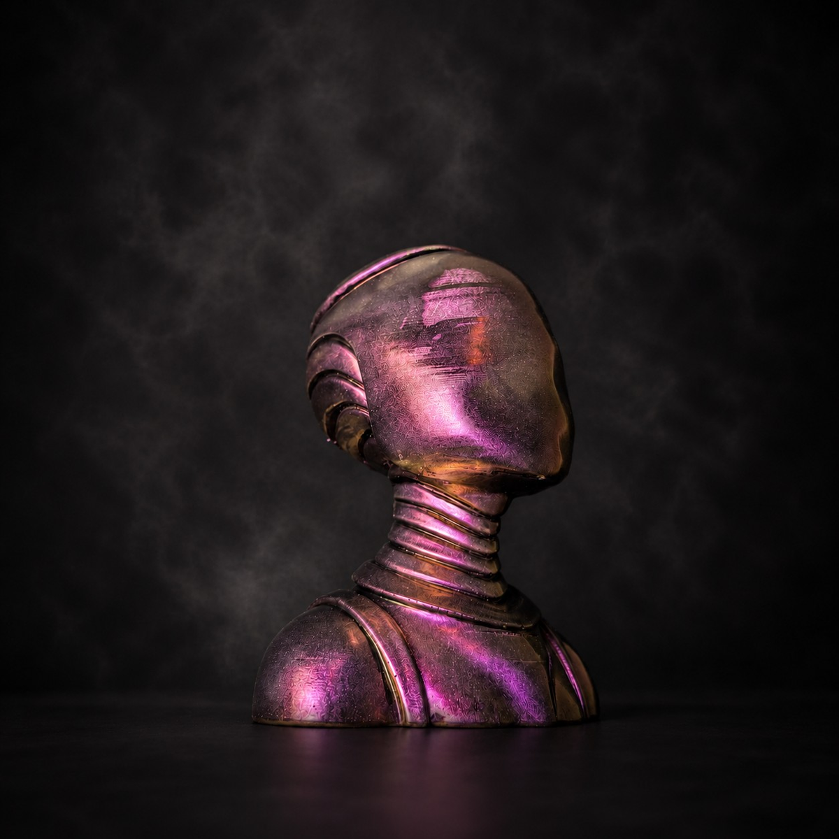 Oracle sculptural bust planter side view in dark metallic purple