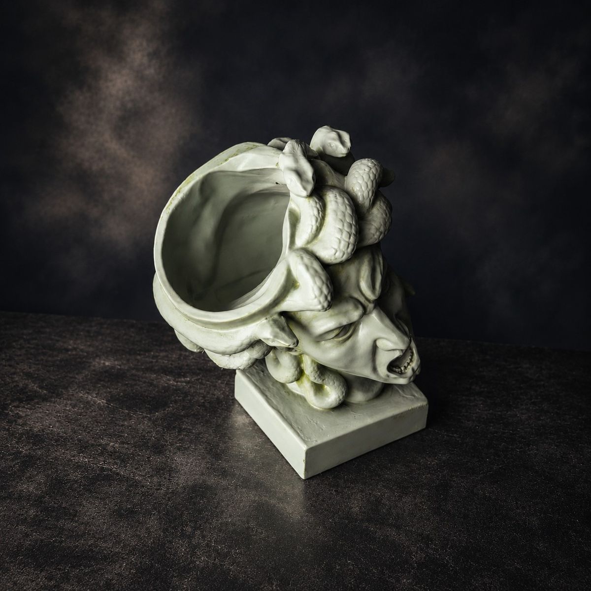 Top and side view of Medusa head plant pot showing opening