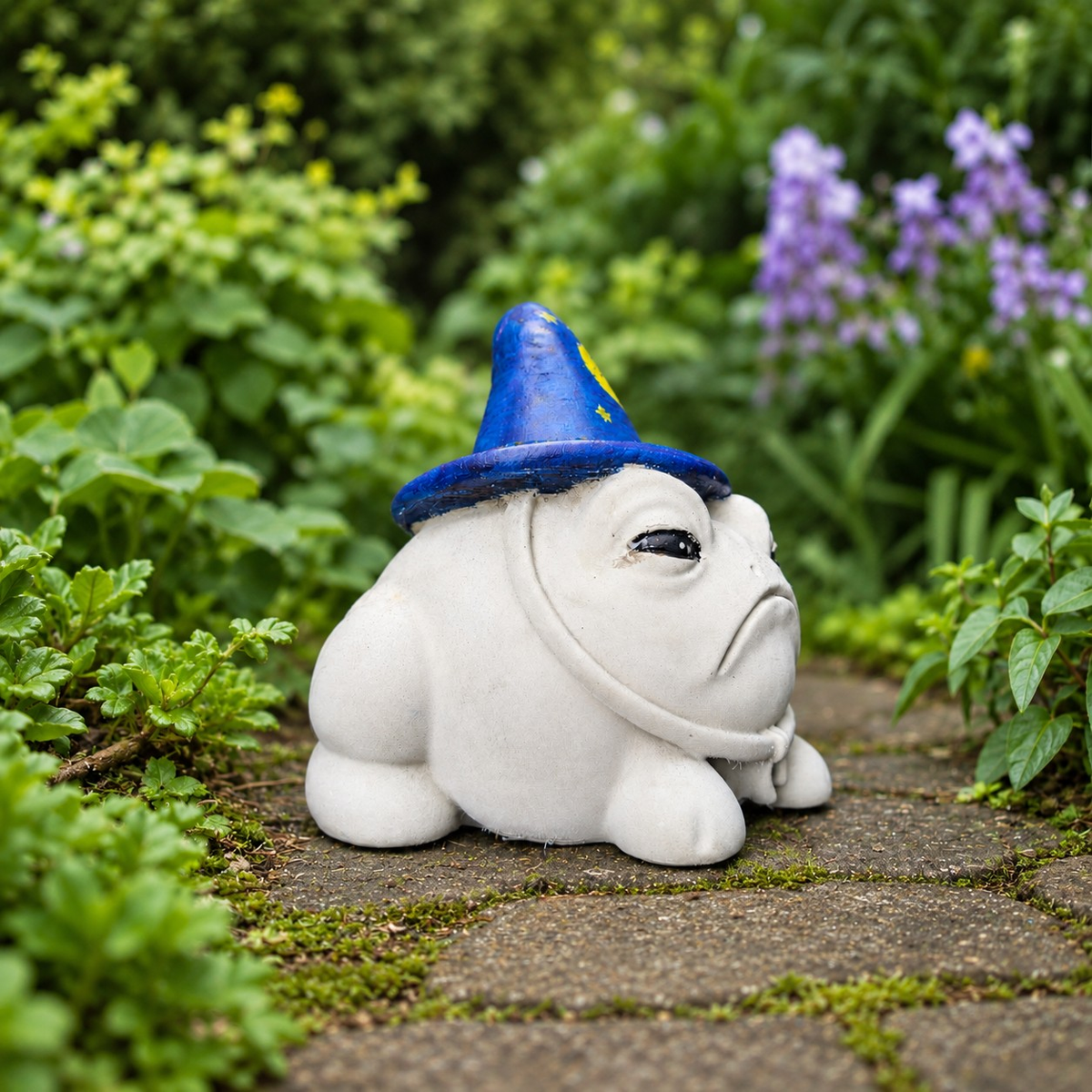 Side view of Professor Grumbletoad frog ornament with blue wizard hat