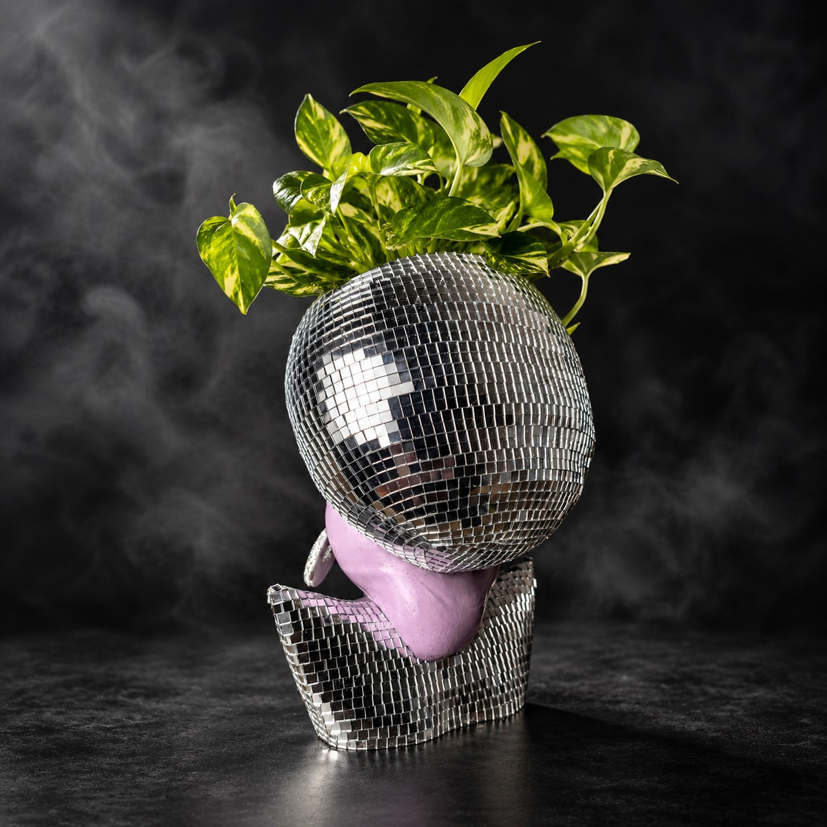 Front studio view of Mother Mirrorball empty plant pot