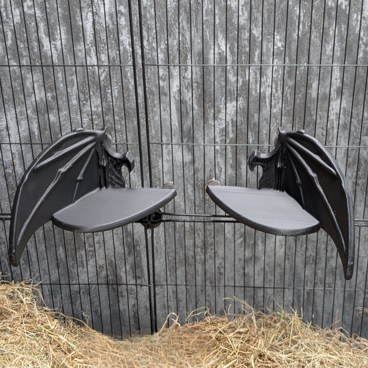 Bat Wing Rat Cage Shelf: matching black wing shelves mounted opposite each other in a cage