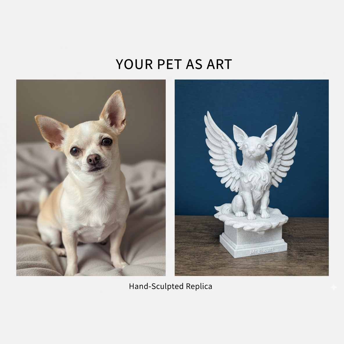 Pet Memorial Angel Statue side view showing engraving detail