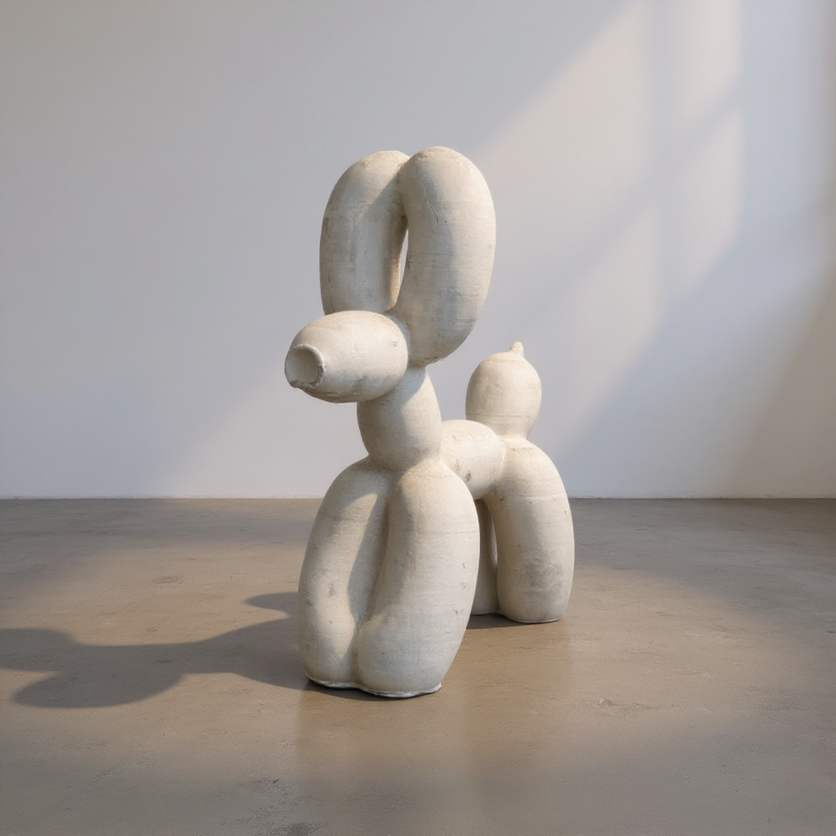 Balloon dog ornament in warm window light, three-quarter view