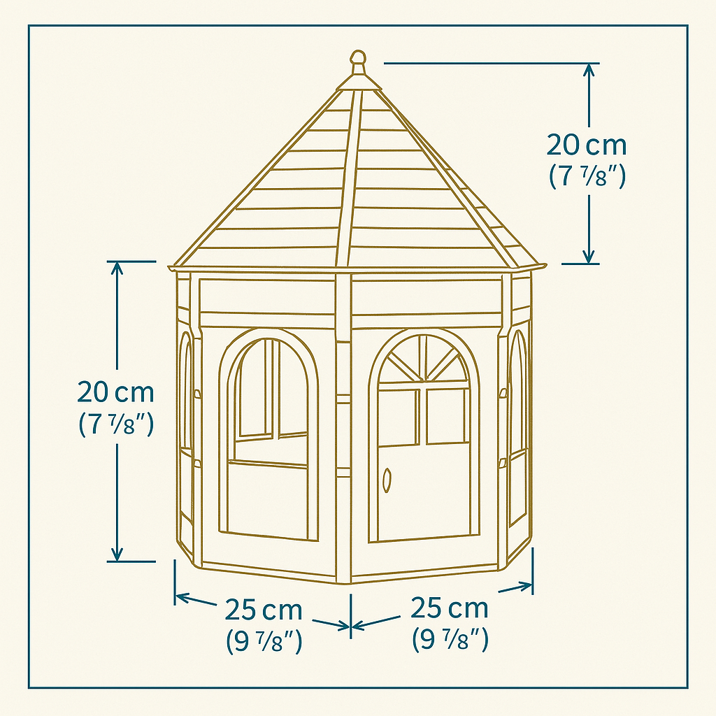 Rat Mansion hide dimensions diagram with 25 cm base and 20 cm roof sections