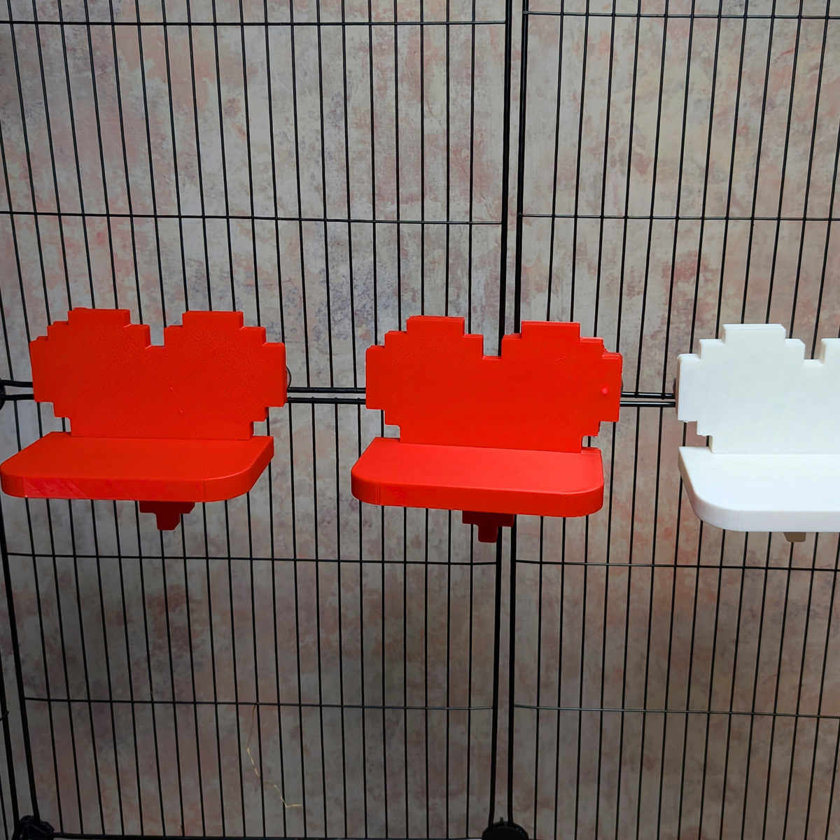 Pixel Heart Rat Cage Shelves attached to cage