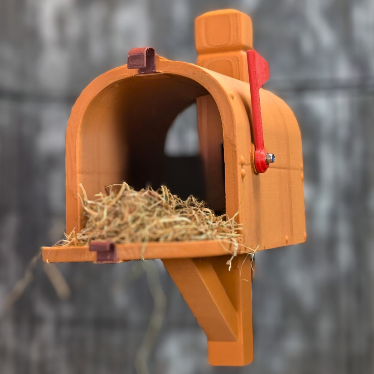 Personalised Rat Mailbox Hide: rear view of the orange hide and bracket