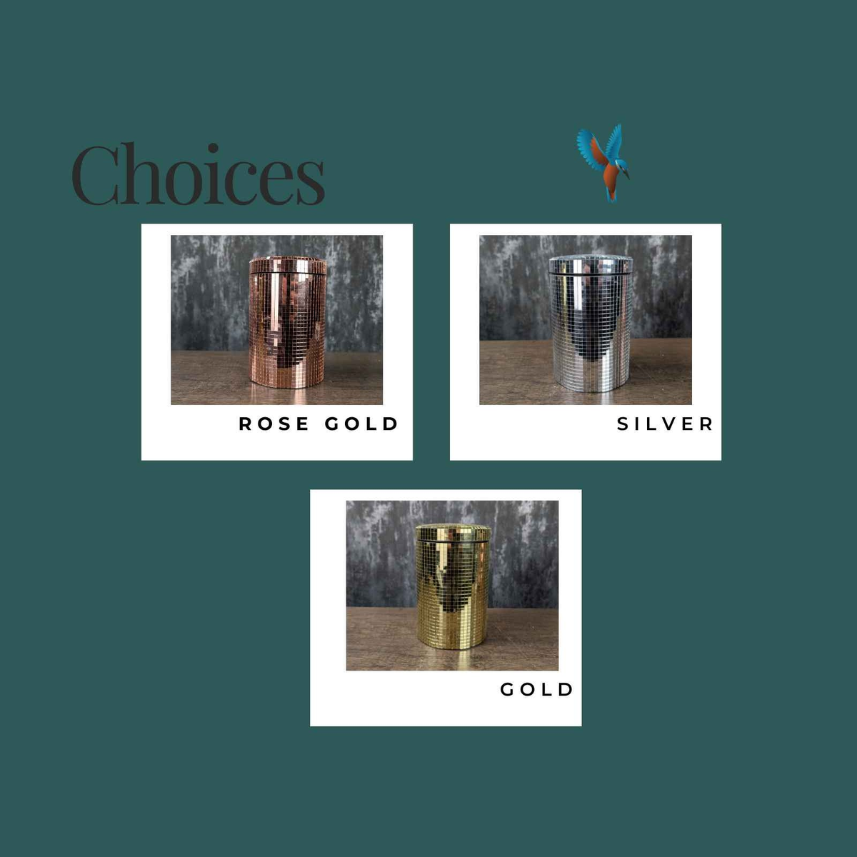Colour choice guide for rose gold, silver and gold mirror kitchen canisters