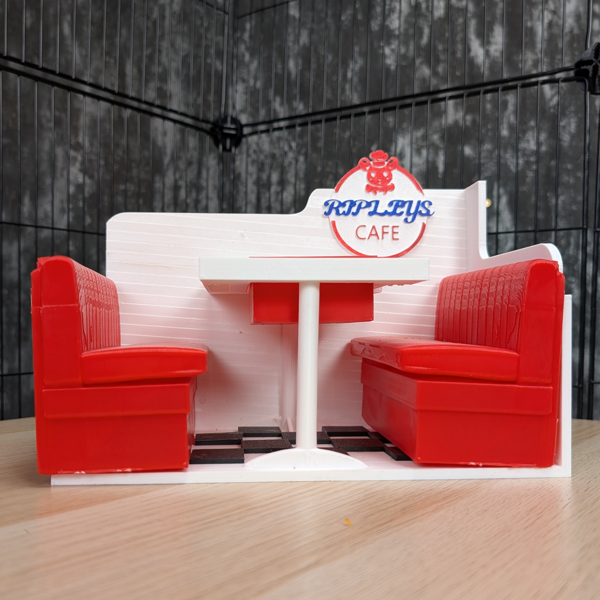 Personalised Rat Diner Feeder: Diner feeder with red booths and checkerboard floor