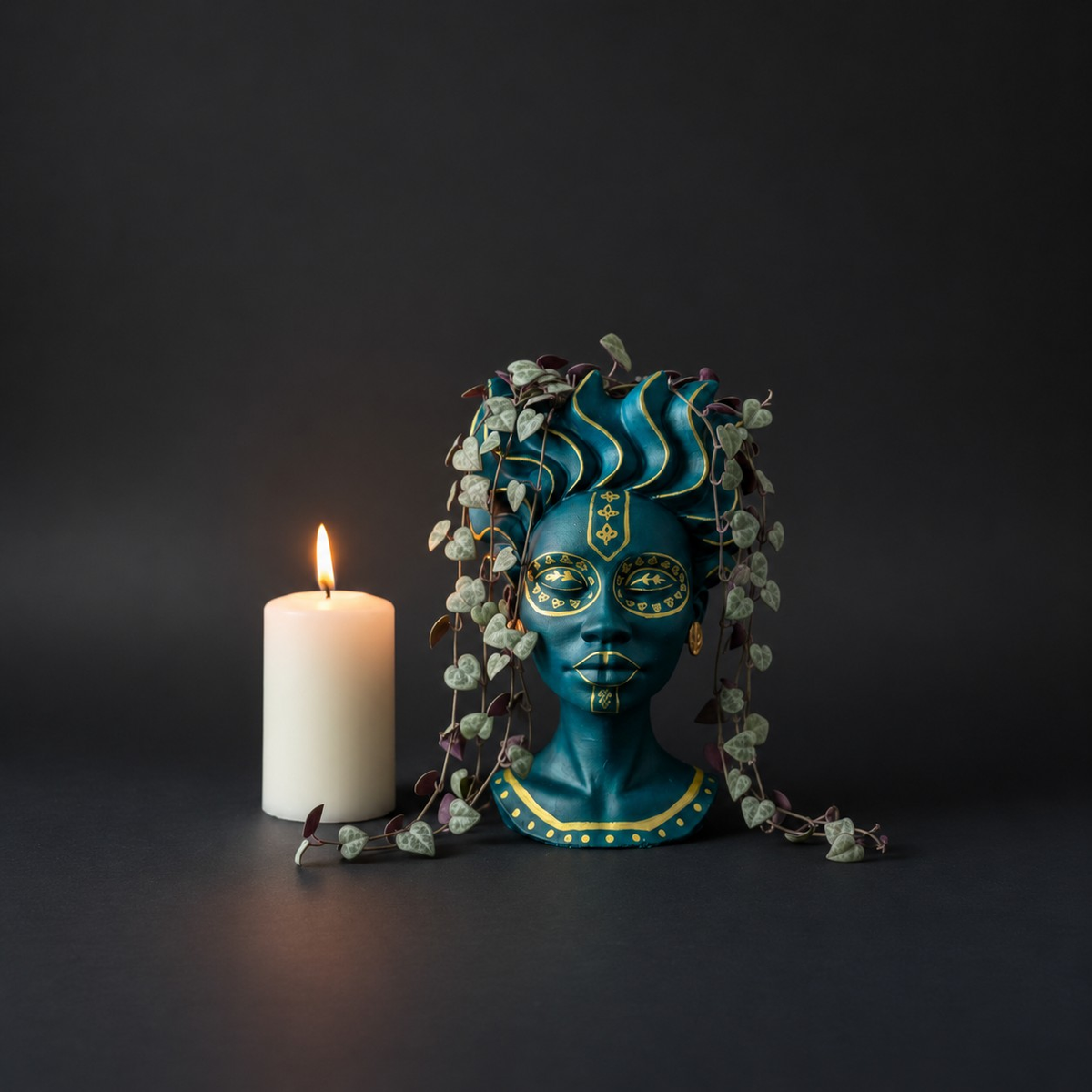 Teal face planter three quarter view