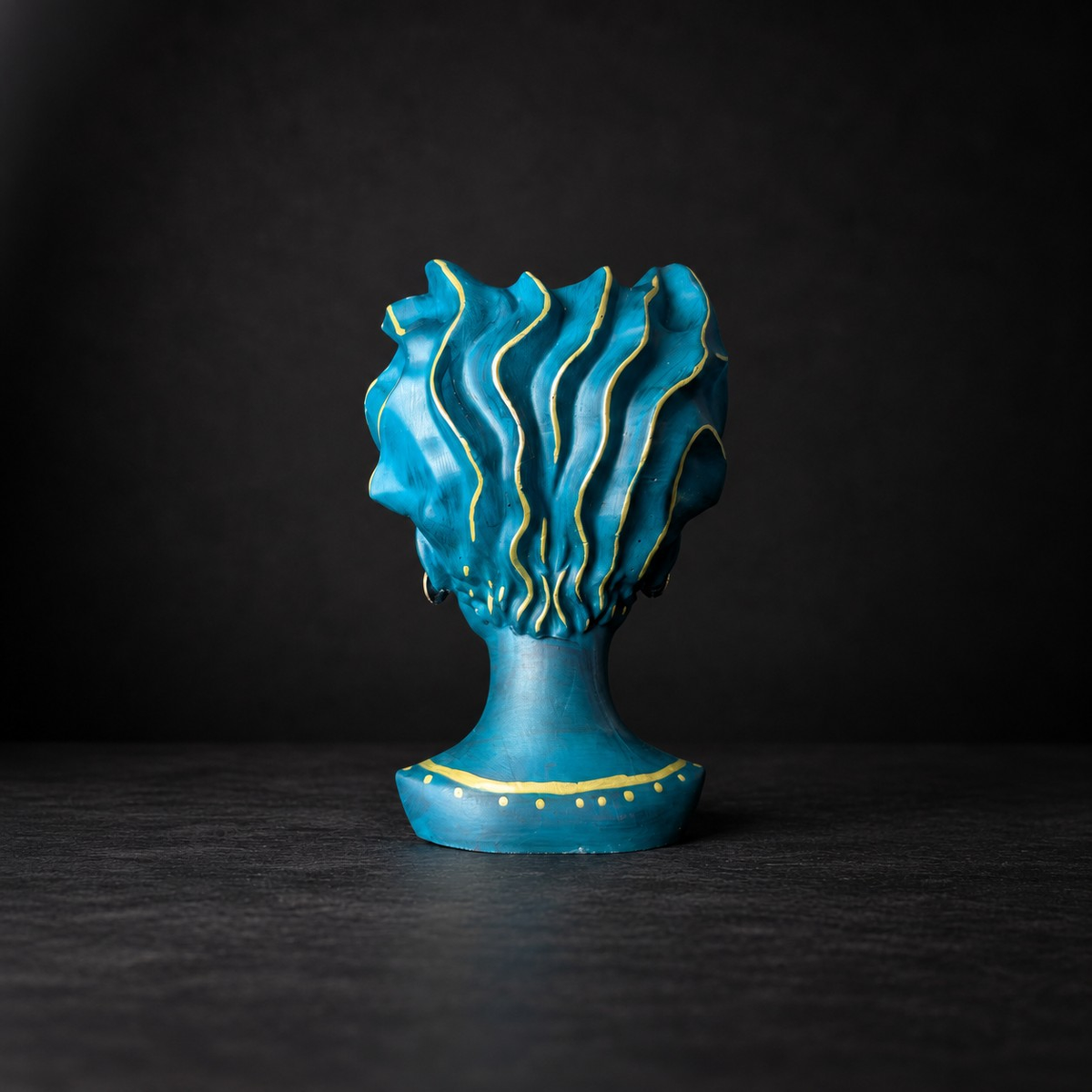 Teal wave crown head planter close up