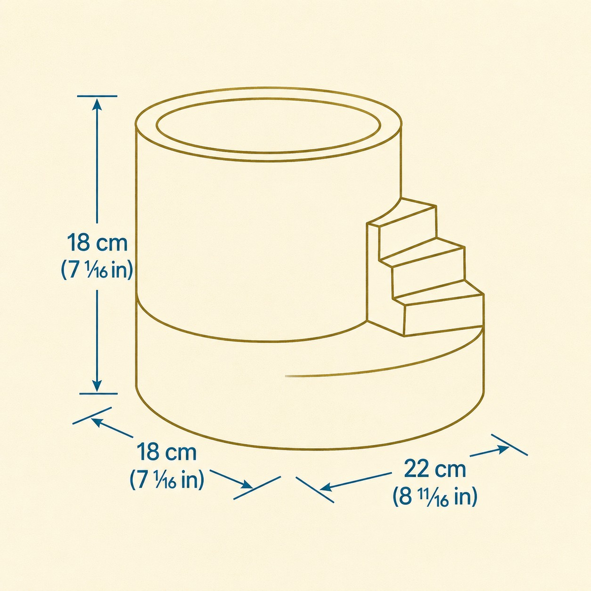 Statement planter dimensions diagram, 18 by 18 by 22 centimetres