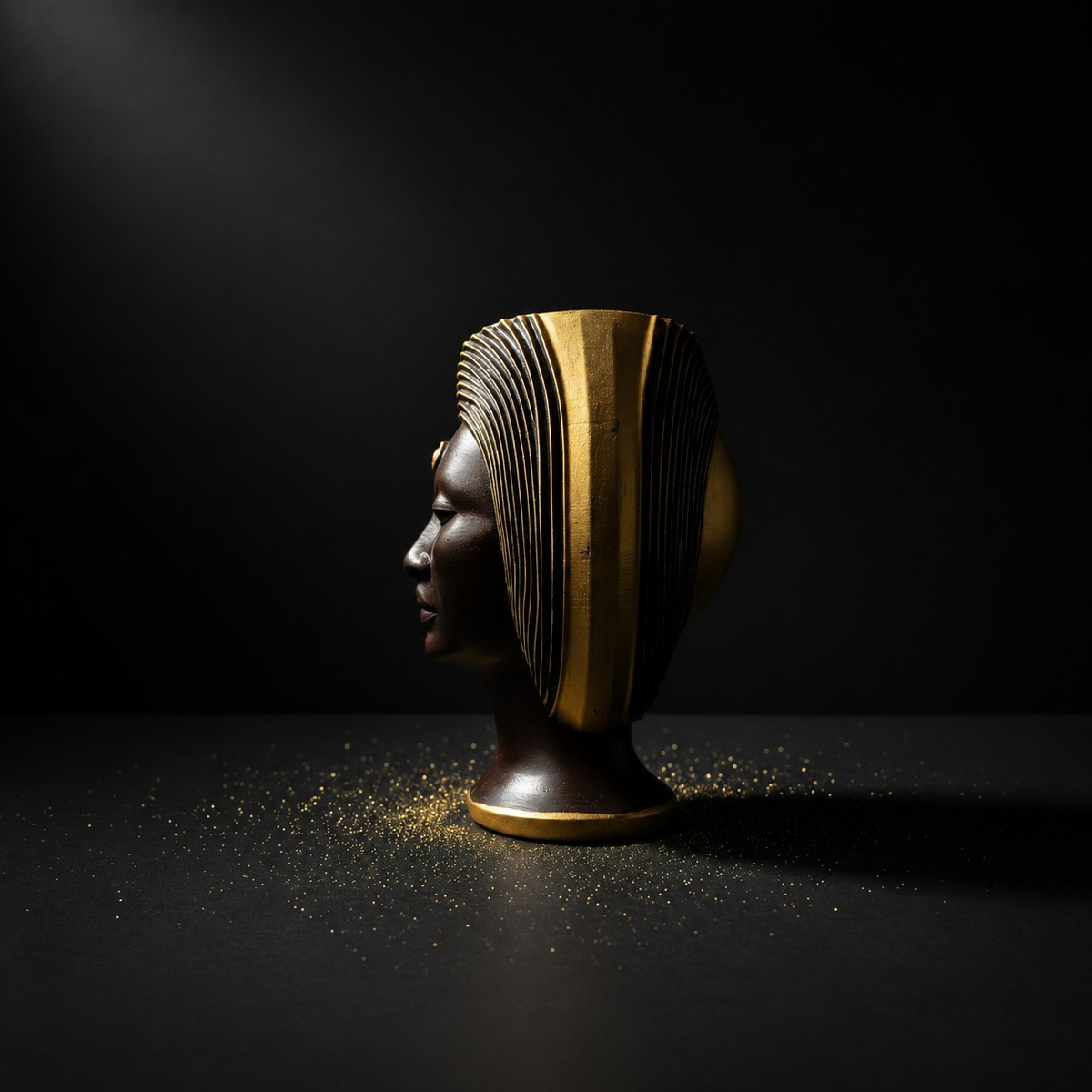 Gold crown head planter detail