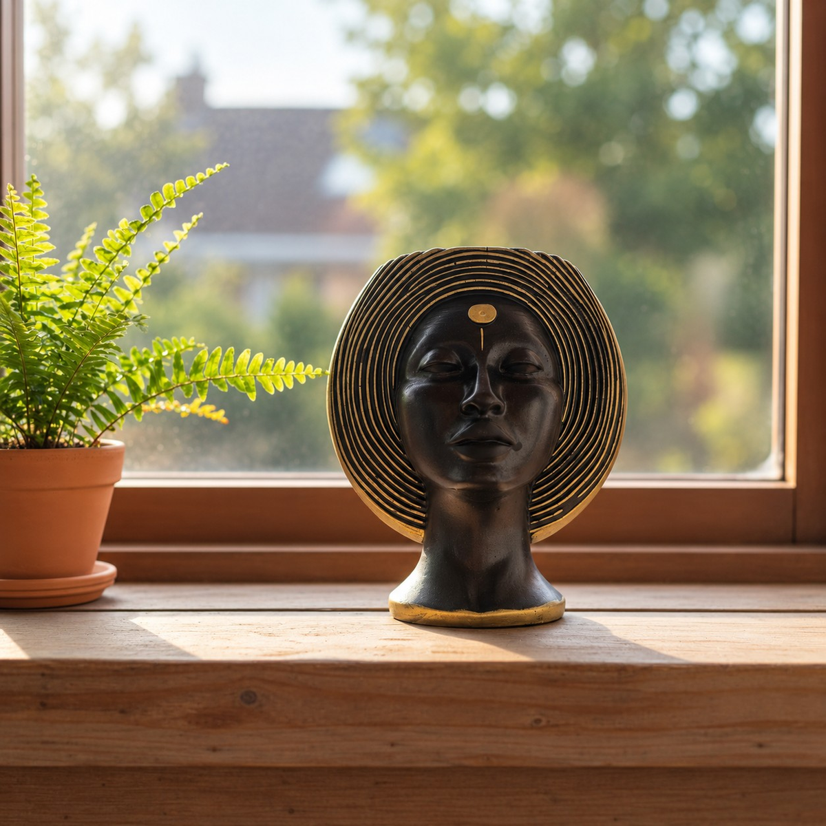 Sculptural gold head planter lifestyle view