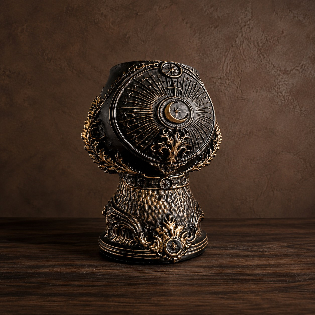 First commissioned Moon Familiar custom dog planter, moon and detail view
