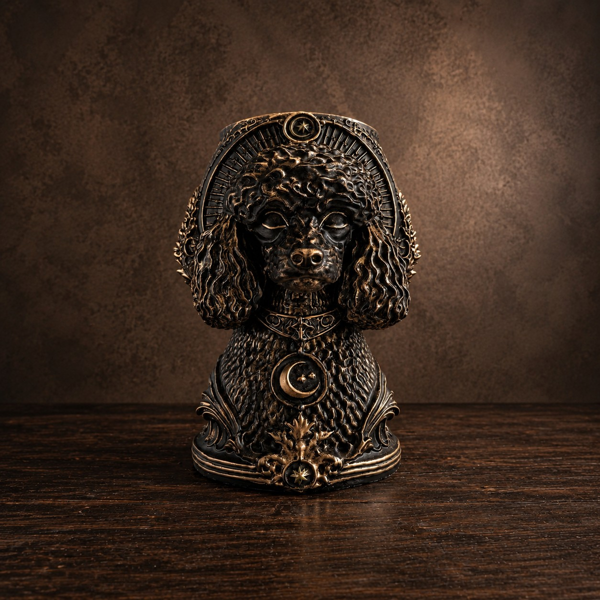 First commissioned Moon Familiar custom dog planter, front view
