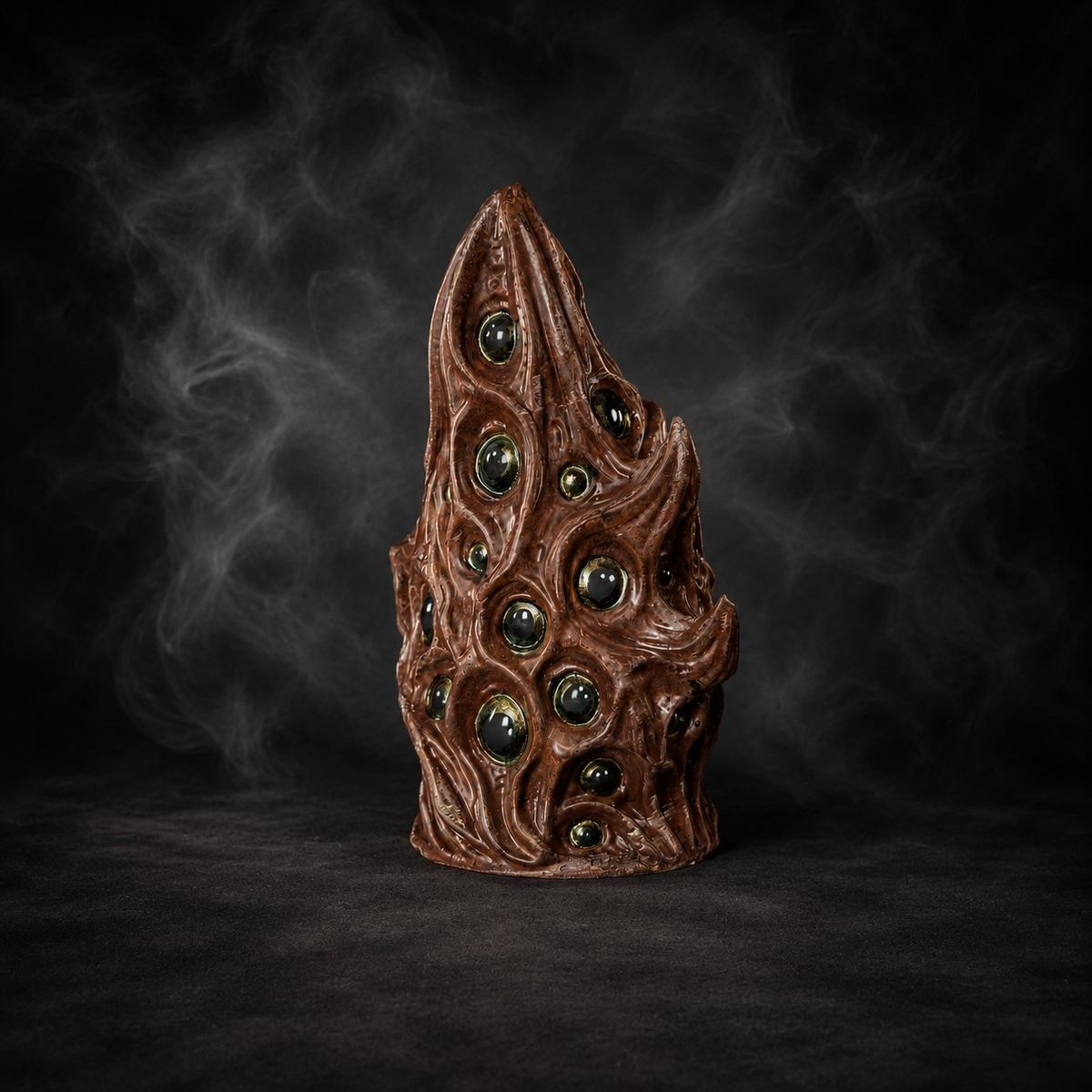 Back view of The Watching Maw showing the many-eyed cast stone surface