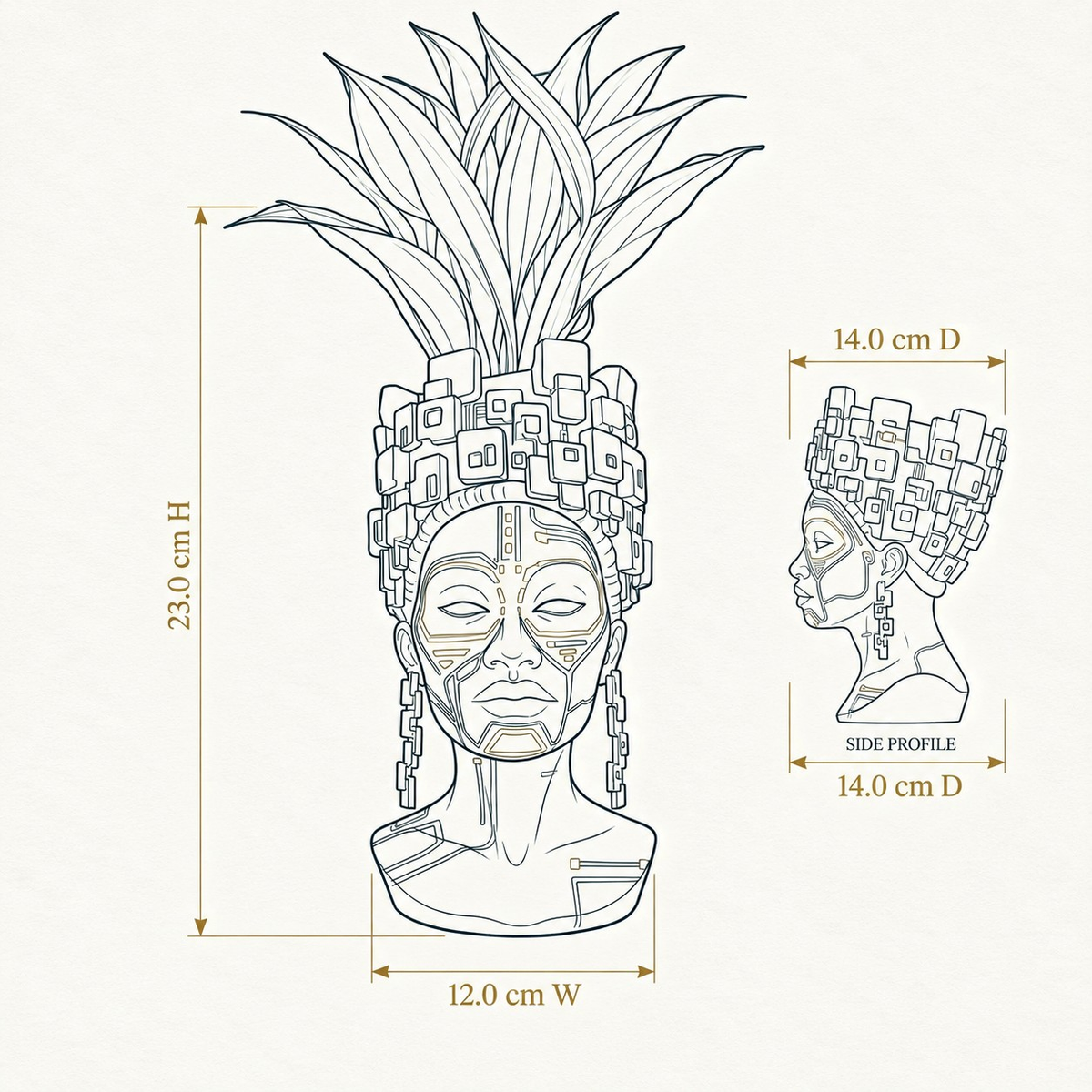 The Motherboard head planter dimensions: 23 cm high, 12 cm wide and 14 cm deep