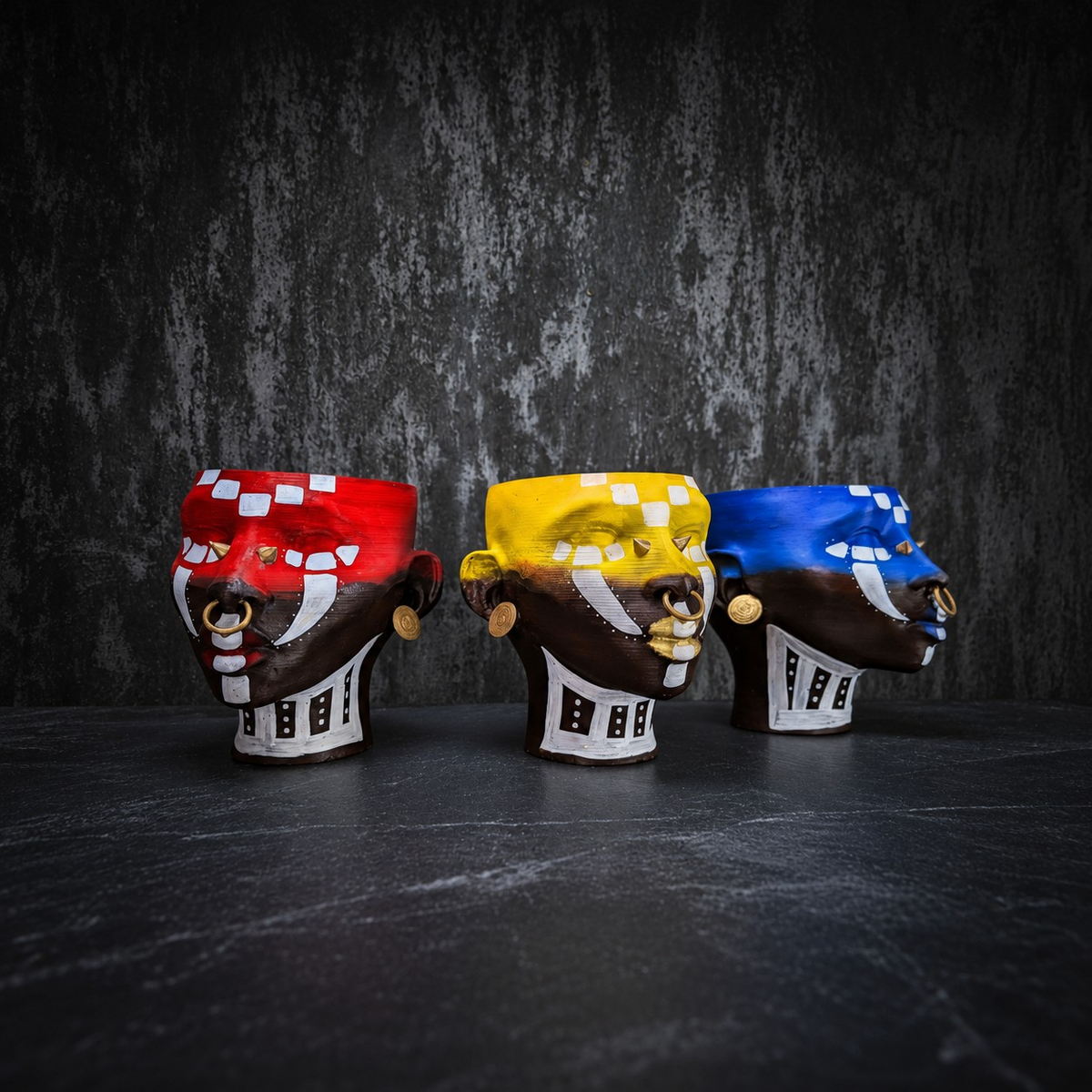 Ashanti Warrior Head Planter - All three colour variants