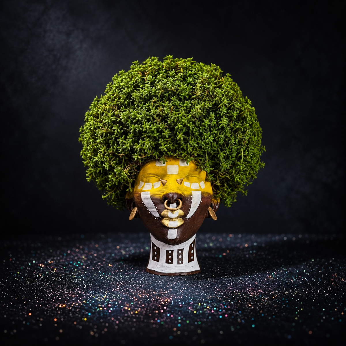 Ashanti Warrior Head Planter - Yellow with moss afro