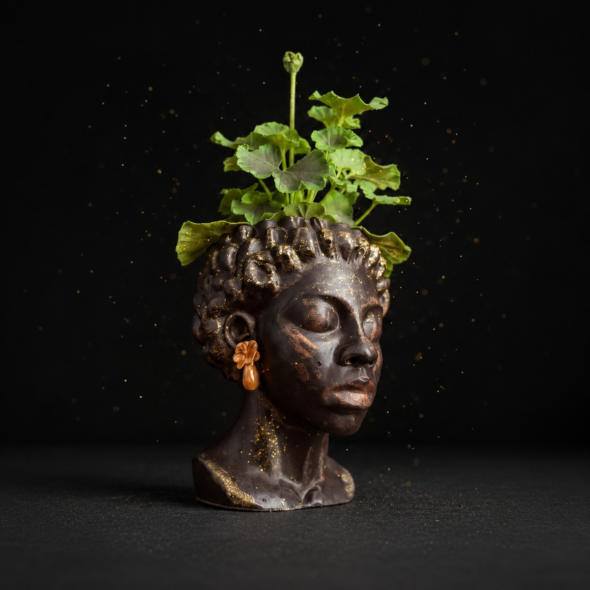 Cast stone woman bust planter front three quarter studio shot