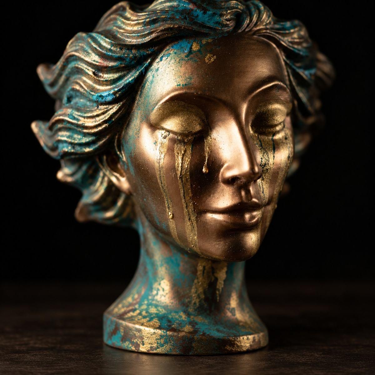 Gold tear detail on cast stone planter