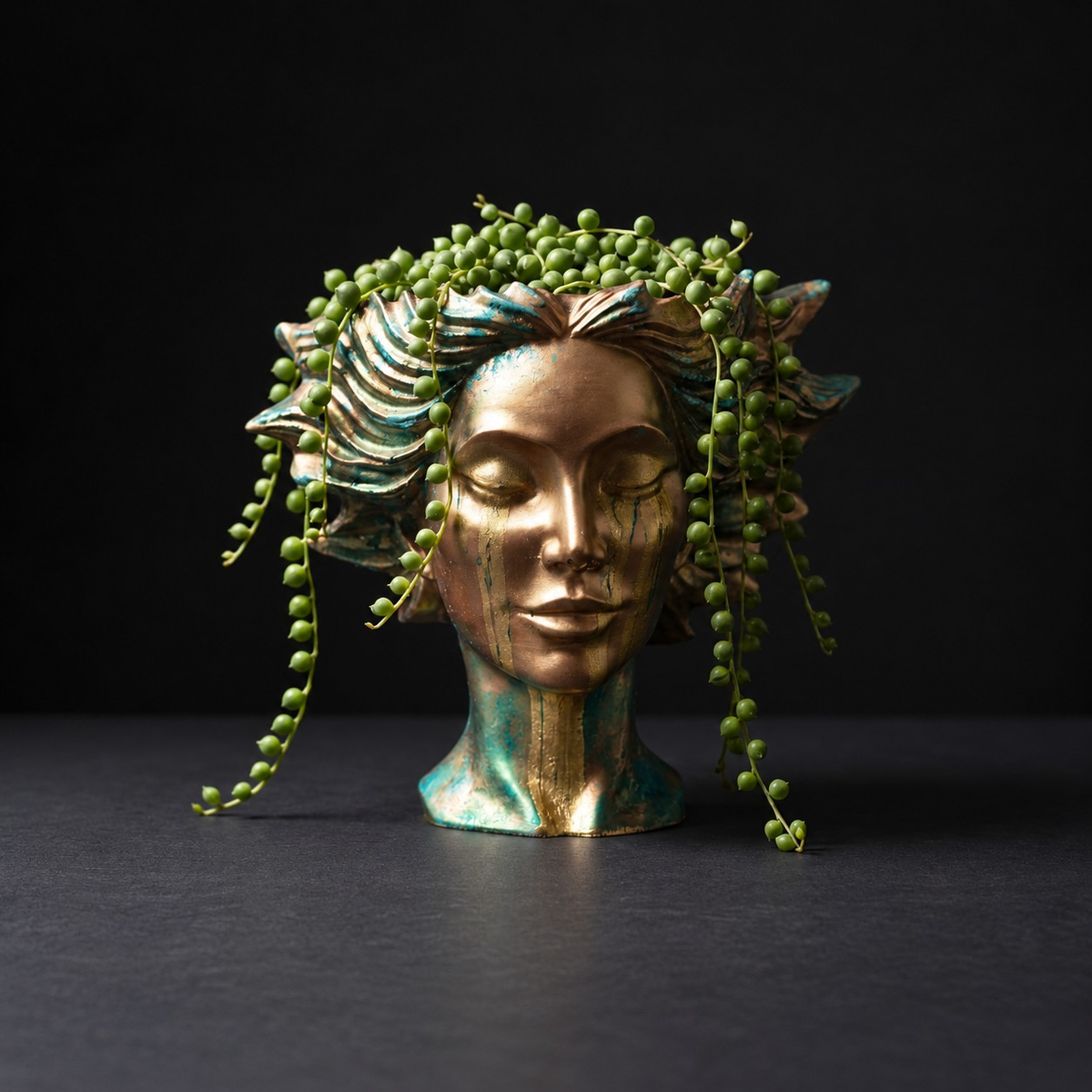 Gold face plant pot front view