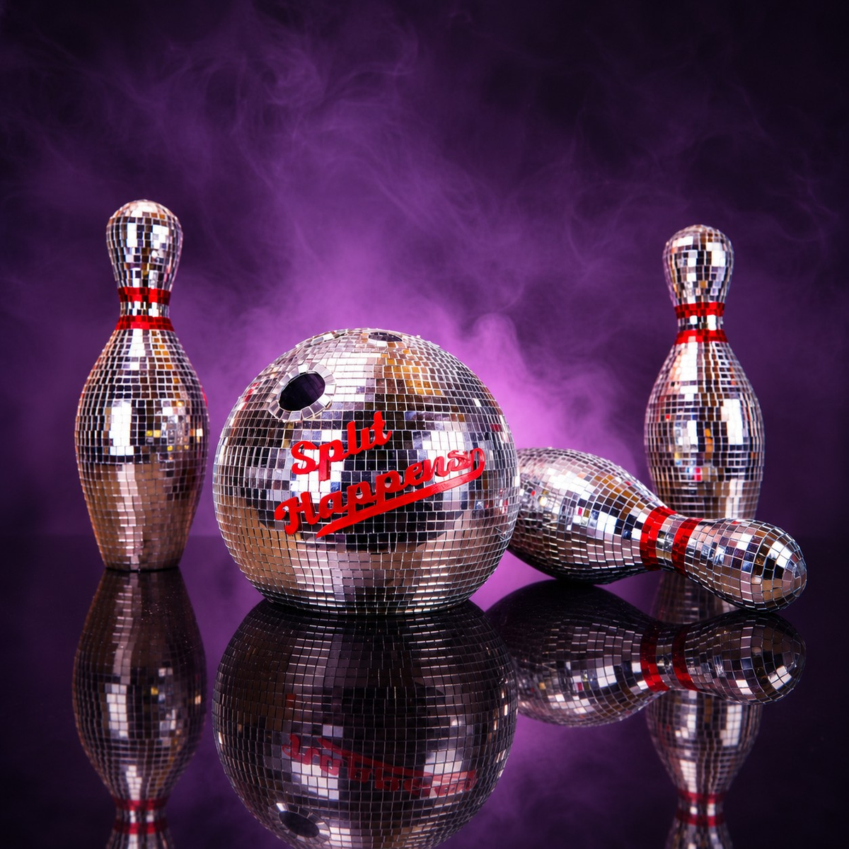 Disco mirror bowling set with atmospheric fog