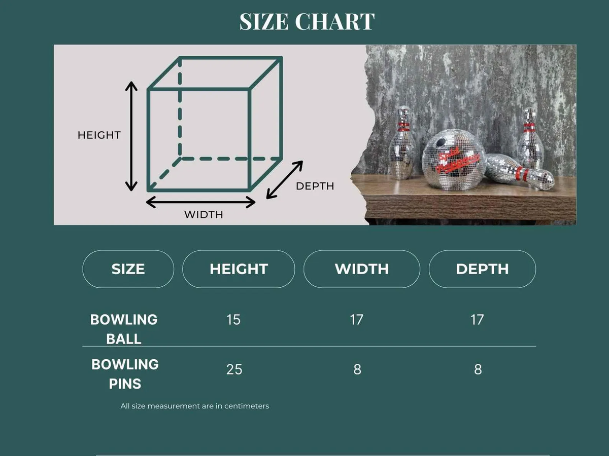 Disco bowling set dimensions and size chart