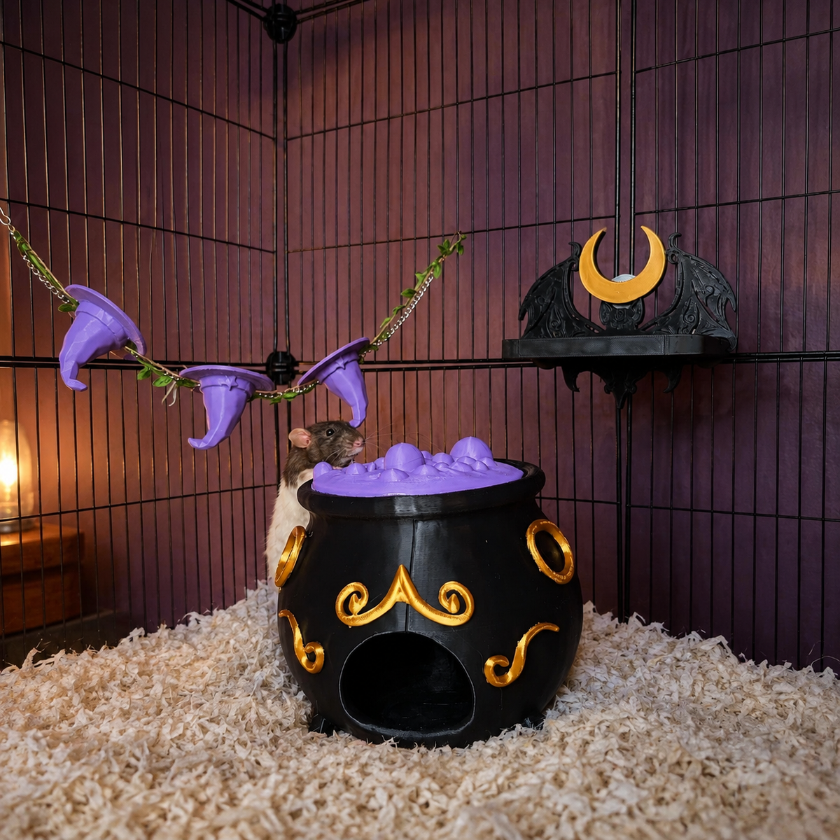 Gothic Rat Cage Accessories Set arranged inside cage