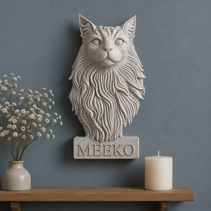Custom Pet Memorial Wall Art from Photo cat bust on wall