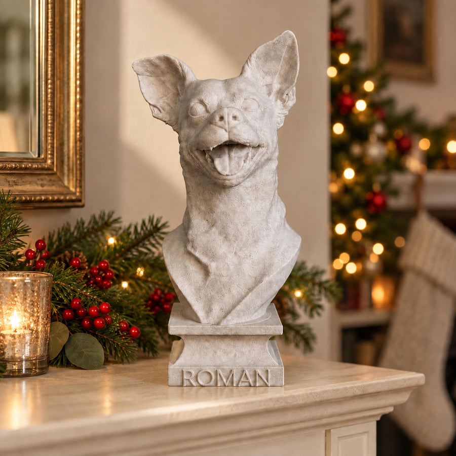 Custom Pet Bust from Photo | Personalised Pet Memorial in a Christmas setting