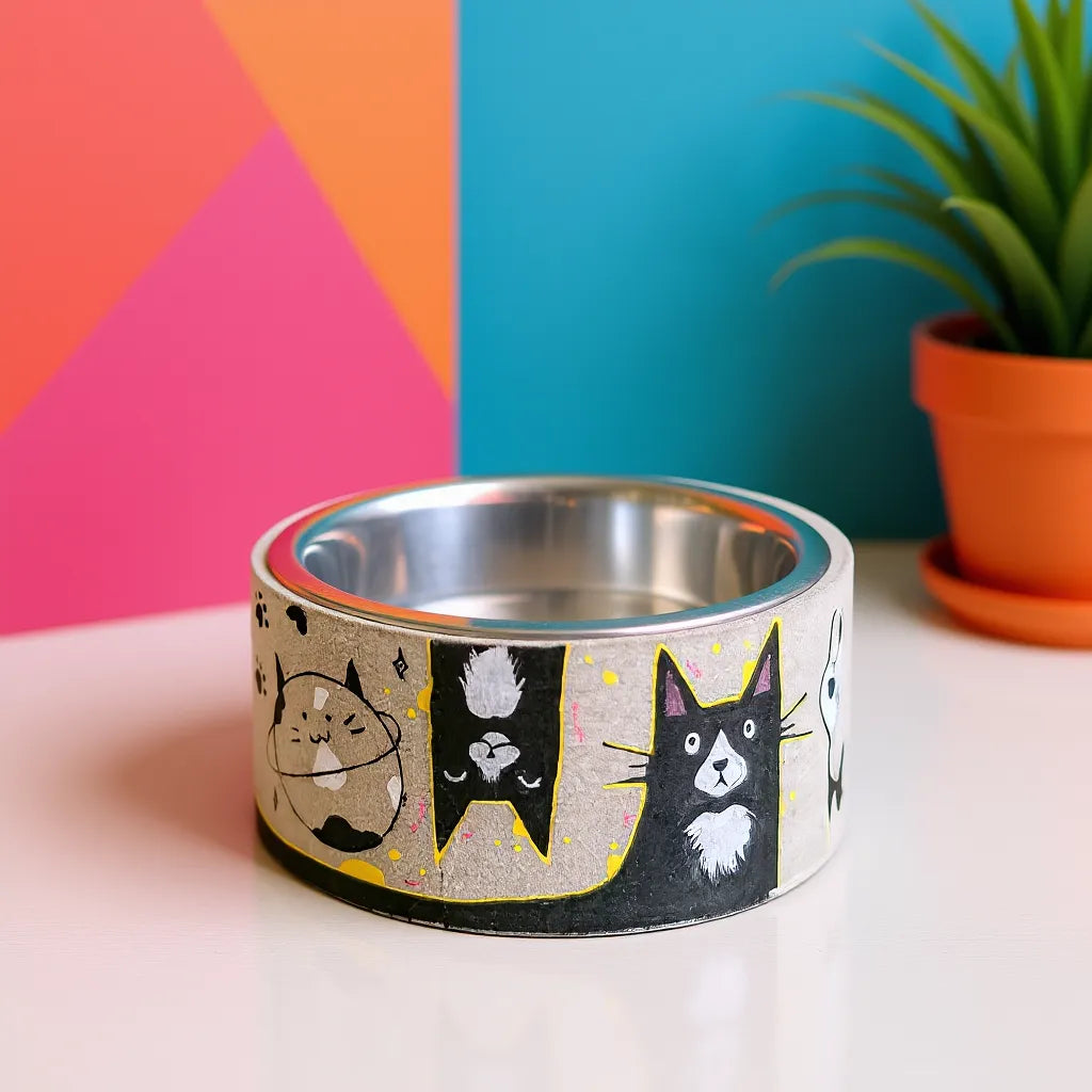 Personalised Graffiti Pet Bowl on pink and blue background