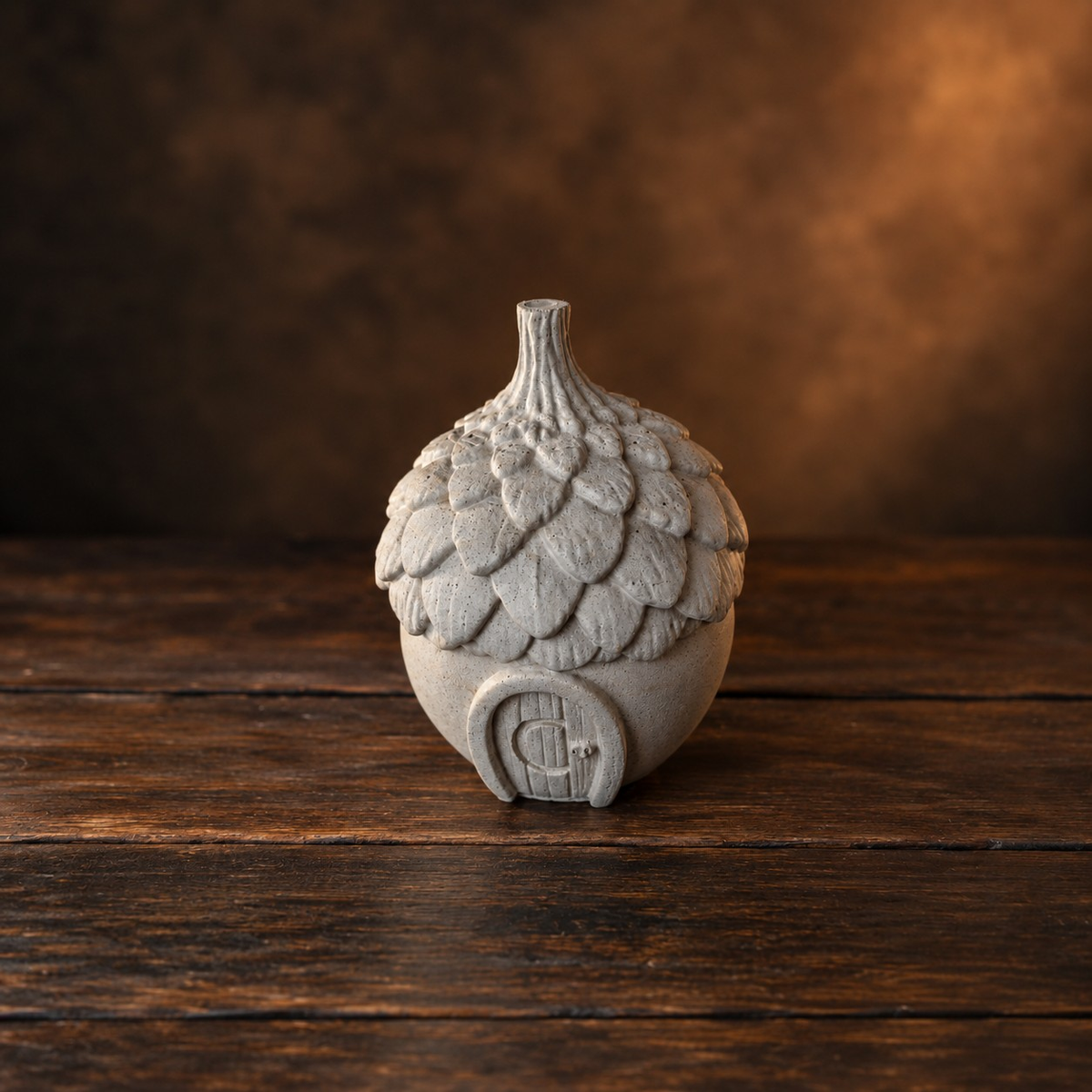 Angled product view of the personalised acorn house pet memorial urn